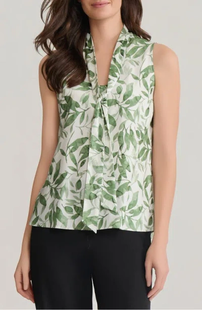 Kasper Tie Neck Sleeveless Bias Cut Satin Top In Green