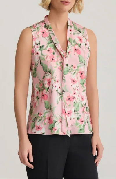 Kasper Tie Neck Sleeveless Bias Cut Satin Top In Pink