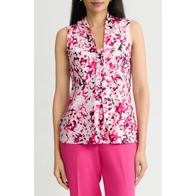 Kasper Tie Neck Sleeveless Bias Cut Satin Top In Pink