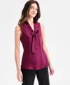 Kasper Tie-neck Sleeveless Blouse, Regular & Petite In Burgundy