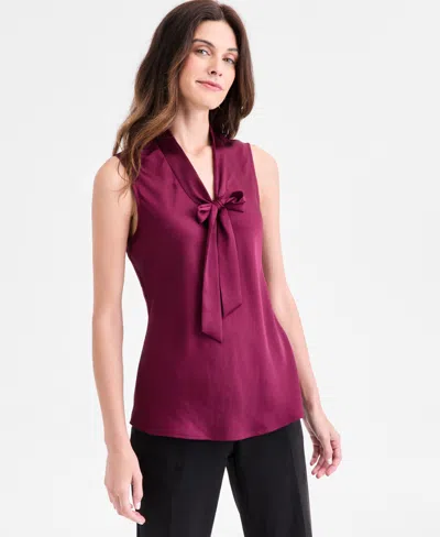 Kasper Tie-neck Sleeveless Blouse, Regular & Petite In Burgundy