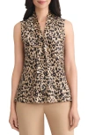 Kasper Sylvia Leopard Print Sleeveless Satin Top In Animal Print