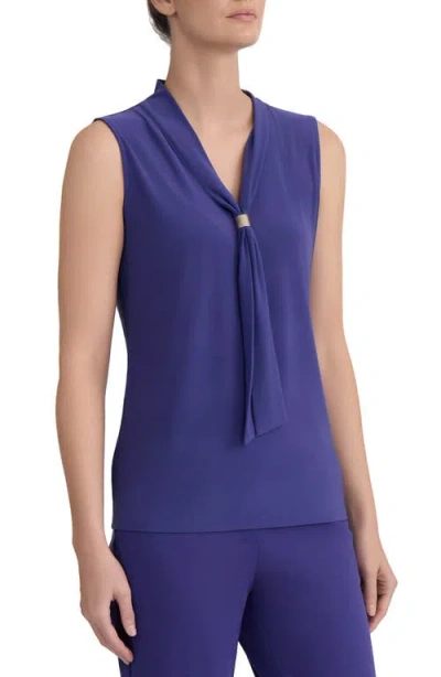 Kasper Tie Neck Sleeveless Top In Blue