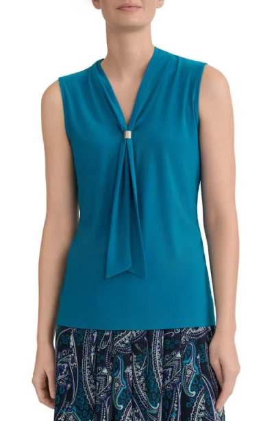 Kasper Tie Neck Sleeveless Top In Blue