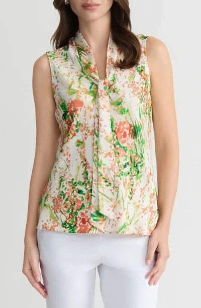 Kasper Tie Neck Sleeveless Top In Multi