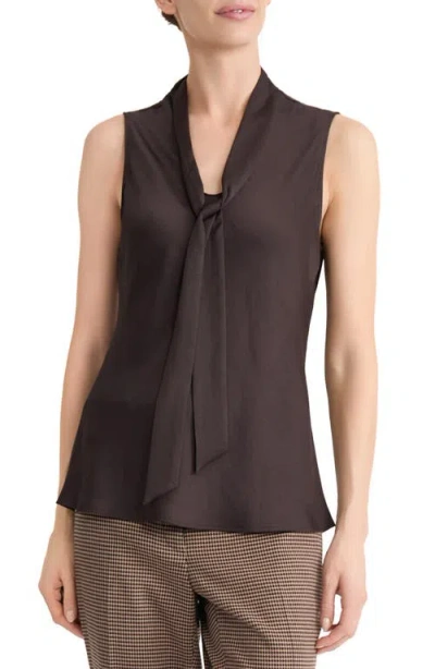 Kasper Tie Neck Sleeveless Top In Brown
