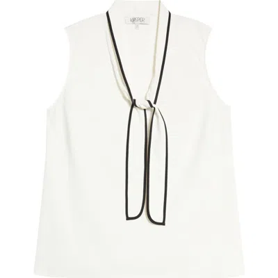 Kasper Tie Neck Sleeveless Shell In White