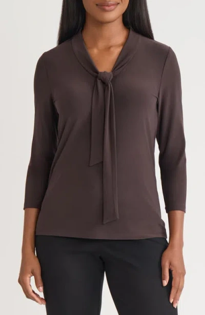 Kasper Tie Neck Top In Brown