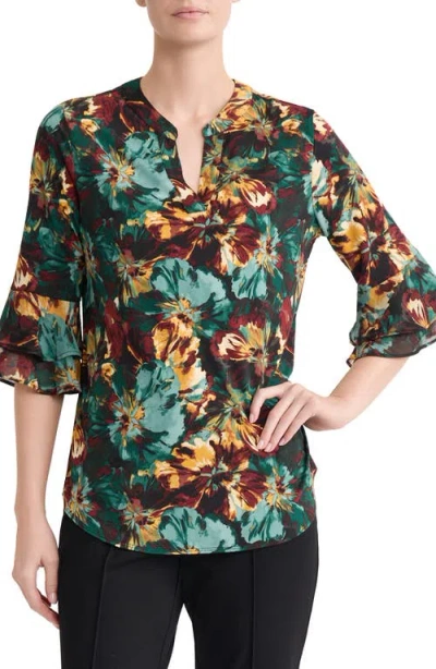 Kasper Tiered Bell Sleeve Tunic In Multi