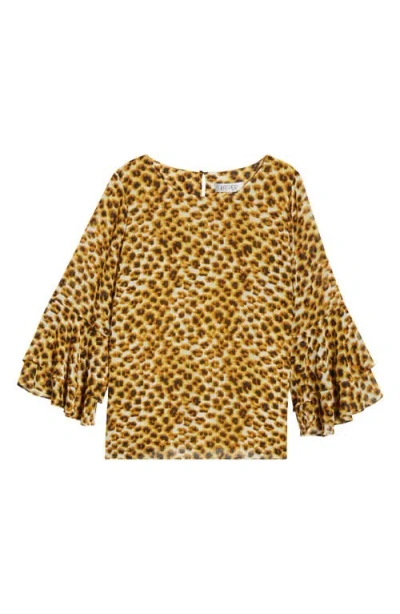 Kasper Tiered Ruffle Bell Sleeve Chiffon Top In Yellow