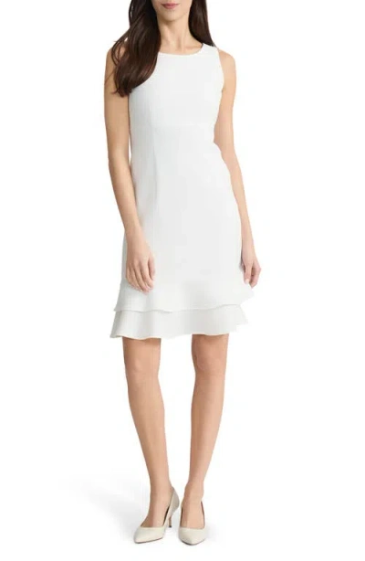 Kasper Tiered Ruffle Hem Sheath Dress In White