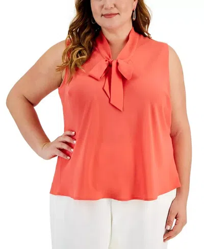 Kasper Top Women's Luxe Salmon Tie-neck Sleeveless Blouse Career Fts1056 In Pink