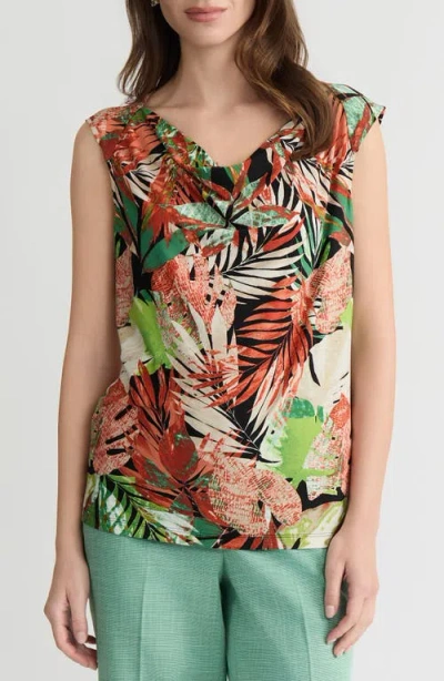 Kasper Tropical Print Cowl Neck Top In Multi