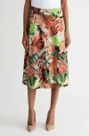 Kasper Tropical Print Pull-on Midi Skirt In Multi
