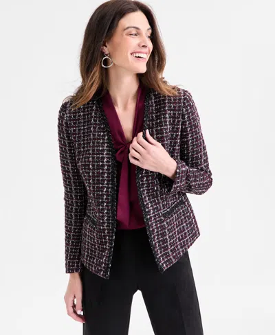 Kasper Tweed Open-front Jacket, Regular & Petite In Burgundy