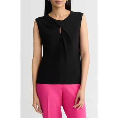 Kasper Keyhole Twist Neck Cap Sleeve Top In Black