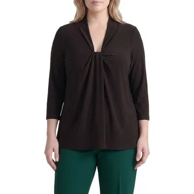 Kasper Twist Front Knit Top In Brown