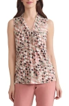 Kasper Print Knot Front Sleeveless Jersey Top In Brown