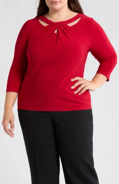 Kasper Twist Neck Cutout Top In Fire Red