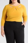 Kasper Twist Neck Cutout Top In Gold Signature