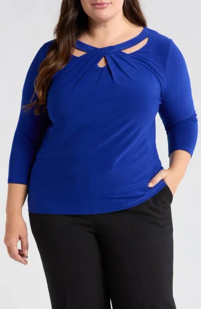 Kasper Twist Neck Cutout Top In Royal Signature