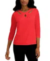 Kasper Petite Twist-neck Top In Red