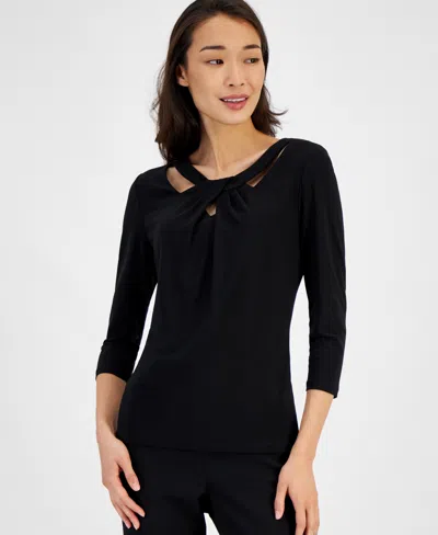 Kasper Twist-neck Top In Gold Signature