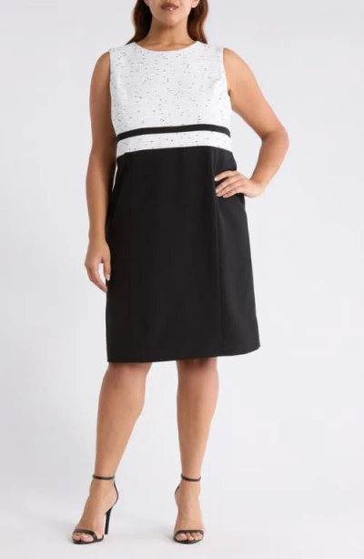 Kasper Plus Size Sleeveless Mixed-media Sheath Dress In Multi