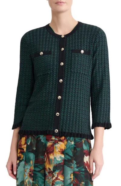 Kasper Two-tone Stitch Cardigan In Green