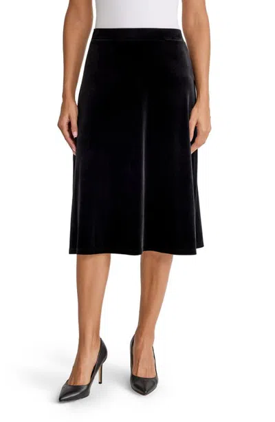 Kasper Velvet Flared Midi Skirt In Black