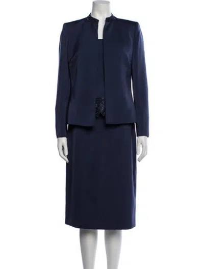 Pre-owned Kasper Vintage Beaded Accents Skirt Set In Blue
