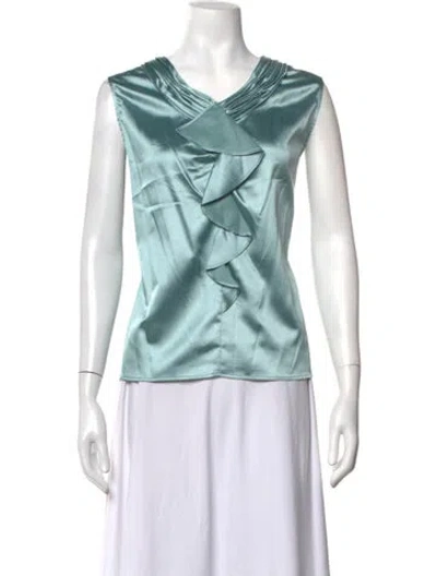Pre-owned Kasper V-neck Sleeveless Blouse W/ Tags In Blue