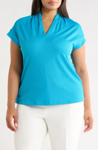 Kasper V-neck Stretch Crepe Top In Blue