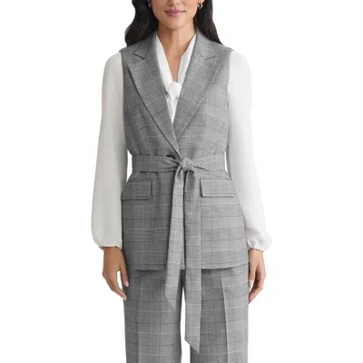 Kasper Windowpane Plaid Belted Vest
