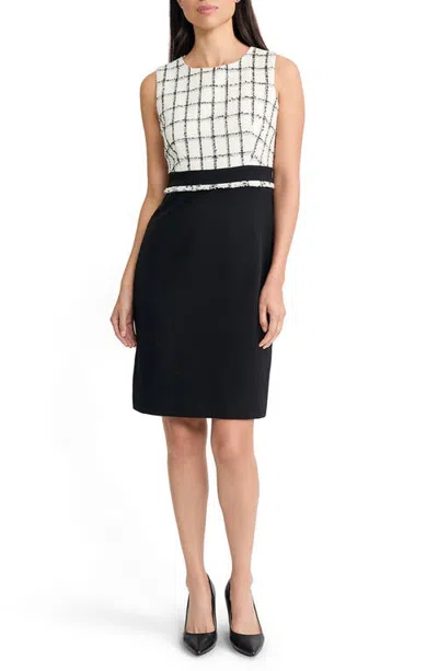 Kasper Windowpane Sheath Dress In Vanilla Ice/black