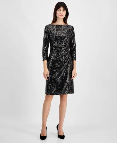 Kasper Women's 3/4-sleeve Shimmer-dot Sheath Dress, Regular & Petite Sizes In Black,gold