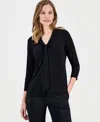 Kasper Women's 3/4-sleeve Tie-neck Top In Black