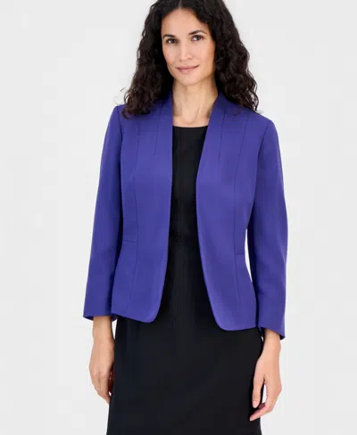 Kasper Women's 3/4-sleeve Open-front Collarless Cardigan Blazer In Blue