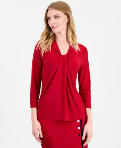 Kasper Women's 3/4-sleeve Tie Neck Solid Blouse In Red