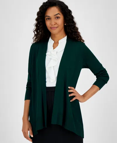 Kasper Women's Asymmetrical-hem Open-front Cardigan Sweater In Evergreen