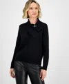 Kasper Women's Beaded-brooch Tie-neck Sweater In Black