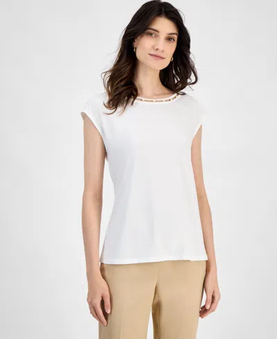 Kasper Women's Beaded-neck Short-sleeve Top