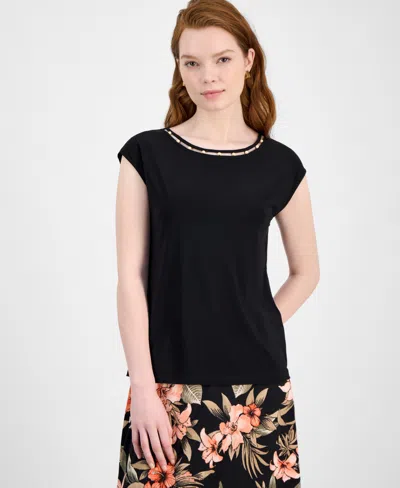 Kasper Women's Beaded-trim Extended-shoulder Top, Regular & Petite Sizes