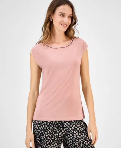 Kasper Women's Beaded-trim Extended-shoulder Top, Regular & Petite Sizes In Pink