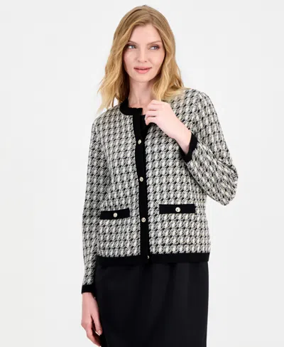 Kasper Women's Bird's-eye Jacquard Fitted Cardigan In Vanl Ice Multi