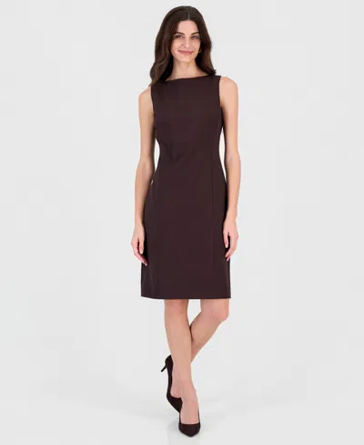 Kasper Women's Boat Neck Princess Seams Dress In Rich Chocolate