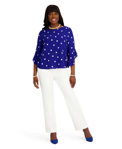 Kasper Women's Boat Neck Ruffle Sleeves Blouse In Blue