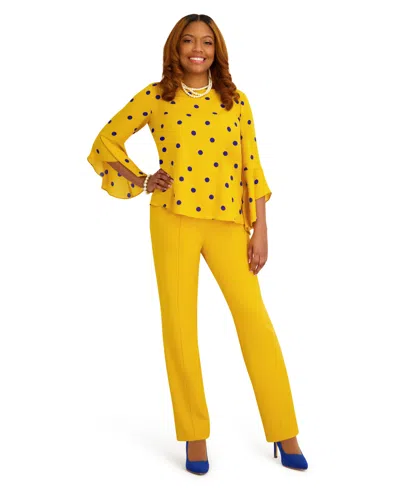 Kasper Women's Boat Neck Ruffle Sleeves Blouse In Yellow