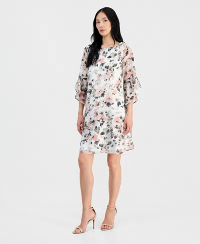Kasper Women's Boat-neck Flutter-sleeve Swing Dress In Multi