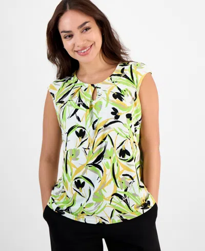 KASPER WOMEN'S BOX-PLEAT KEYHOLE FLORAL TOP, REGULAR & PETITE SIZES